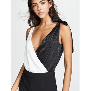 NWT MISA BODYSUIT SZ M BLACK WHITE TIE WRAP